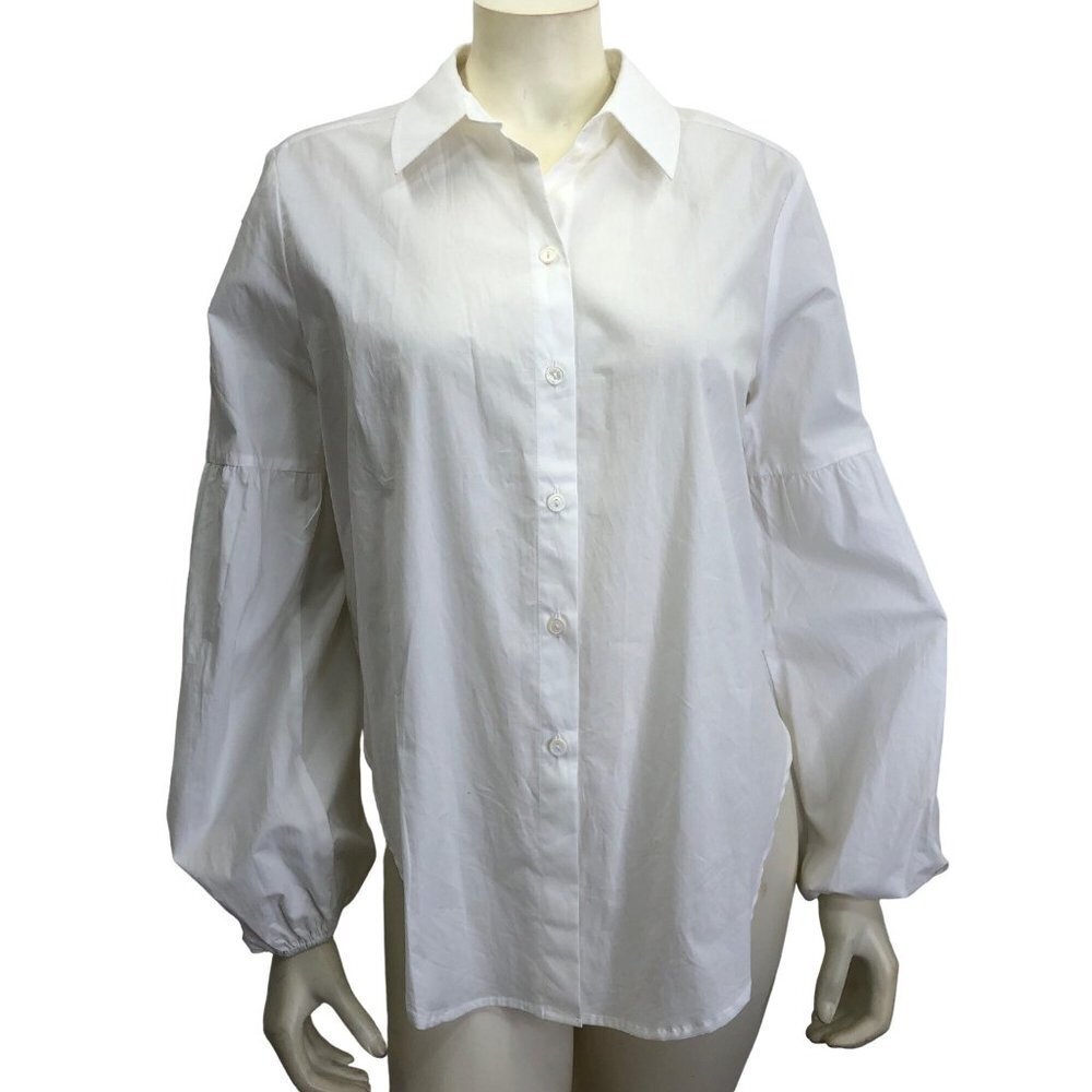 SANCTUARY $99 Button Down Tie-Front Point Collar Long Balloon Sleeve Shirt SM NW